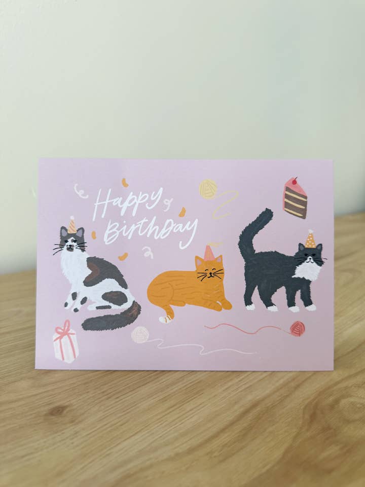 Cats with Party Hats Birthday Card for wholesale by Shea Lettering