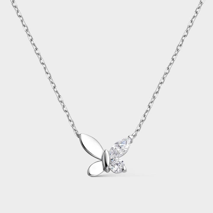 Zirconia wing butterfly silver necklace for wholesale by Itemporality
