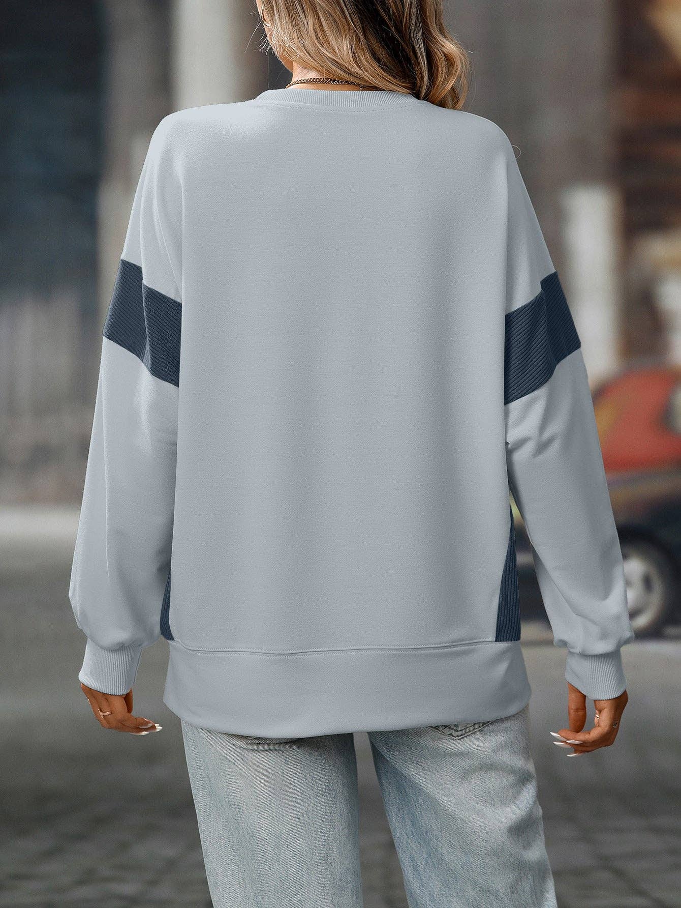 Suhkasana – wholesale Sweatshirt - Dam – Rosa färgblock rundhalsad löst sittande sweatshirt-topp8