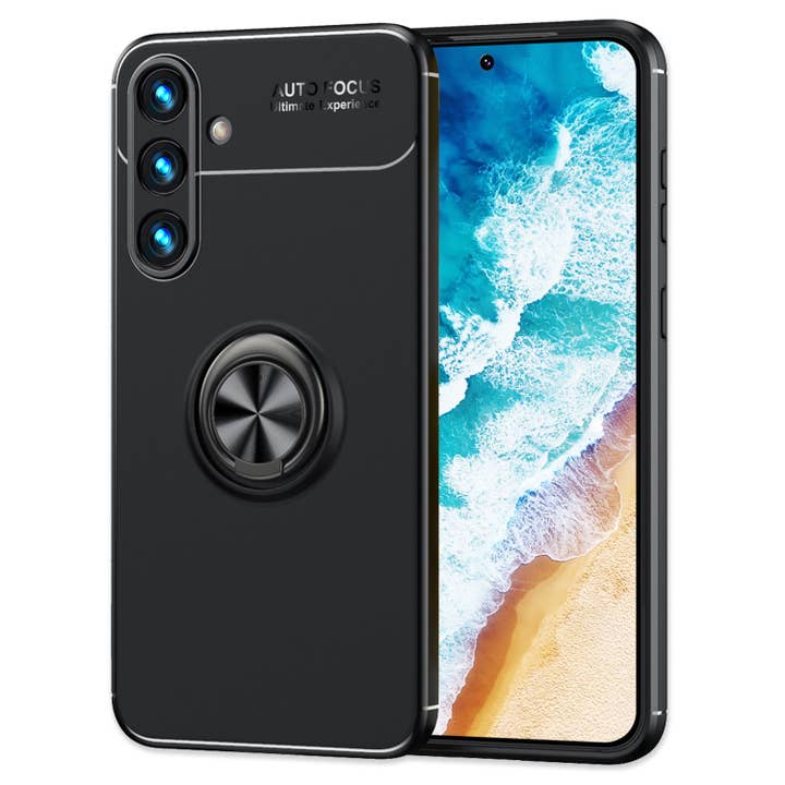 Custodia ad anello opaca nera NALIA per Samsung Galaxy S24 – Custodia protettiva in silicone antiscivolo con anello rotante a 360 gradi per la vendita all'ingrosso da parte di SchnappFreude