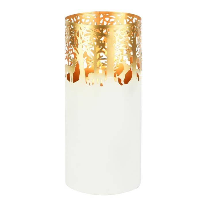 Hurricane 'Wild Forest', white/gold, metal, 13x13x30cm for wholesale by Dekoratief