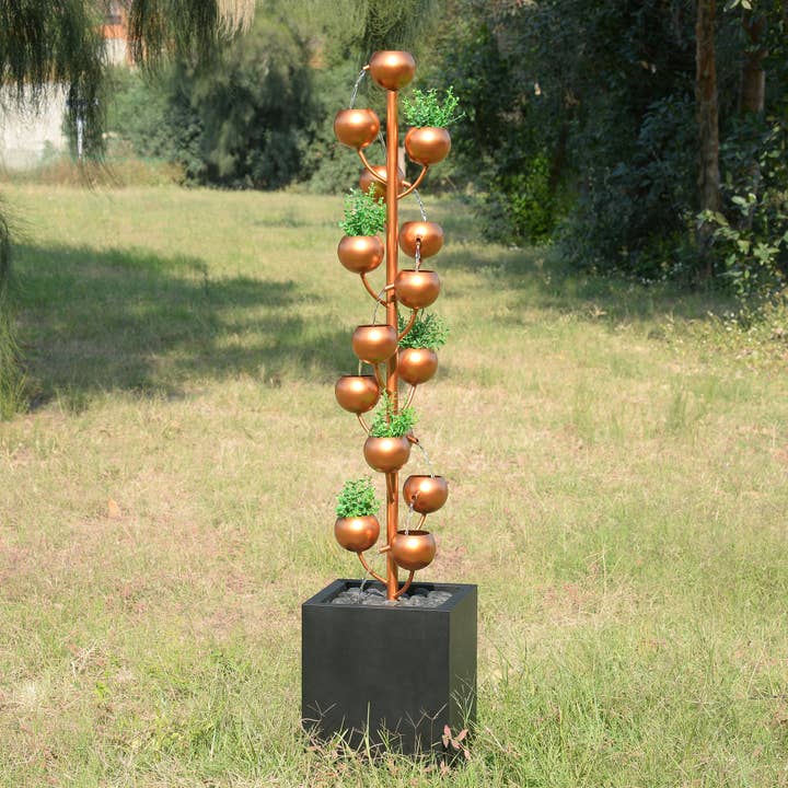 Outdoor Metal Golden Bowl Fountain with Planter for wholesale by Hi-Line Gift Ltd.