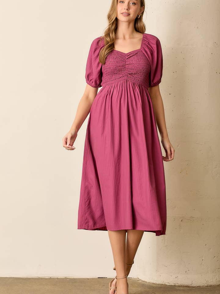 ABITO MIDI CON CORPETTO ARRICCIATO per la vendita all'ingrosso da parte di Polagram by Wellmade USA