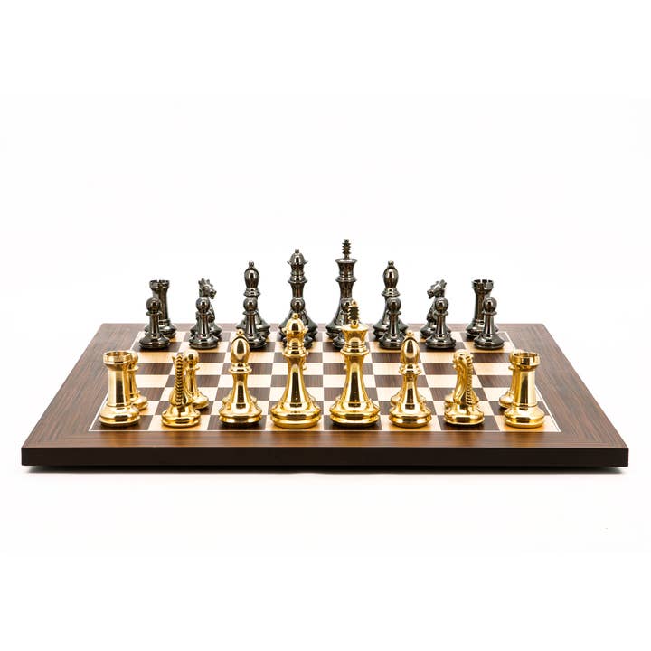 Mahogany Maple Chess Set, Brass Staunton Pieces 110mm for wholesale by Dal Rossi Italy