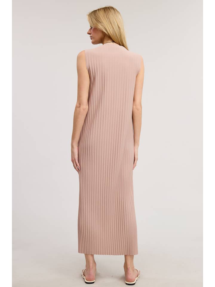 Mimosa - Wholesale Dress - Women's - Sleeveless Pleated Midi Dress with Side Slit11