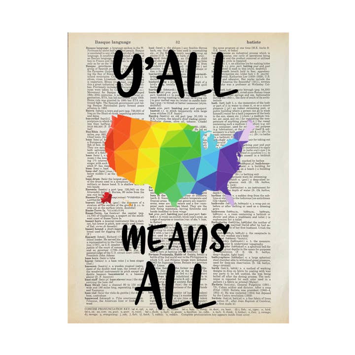 Y'all means all | Dictionary | Vintage Book Art for wholesale by Bookish Birds