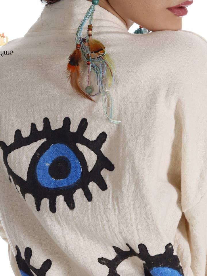 Pure & Chic, LLC - Miyawfashion - Wholesale Kimono - Women's - Evil Eye Organic Cotton Beach Kimono: Handmade Robe for Eco