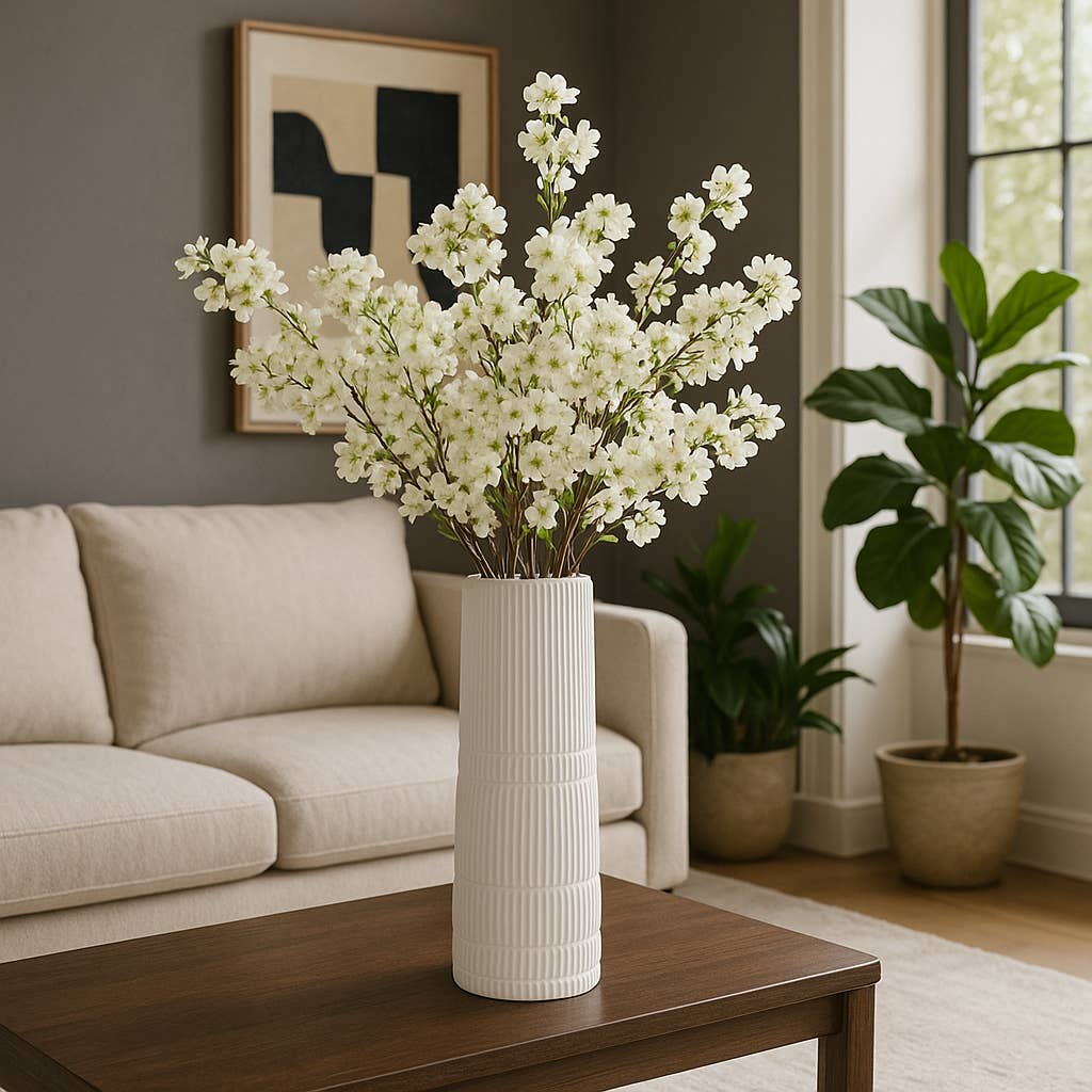 Sagebrook Home - Wholesale Vase - Ceramic Lined Cylinder Decorative Vase - White, 18 in.1