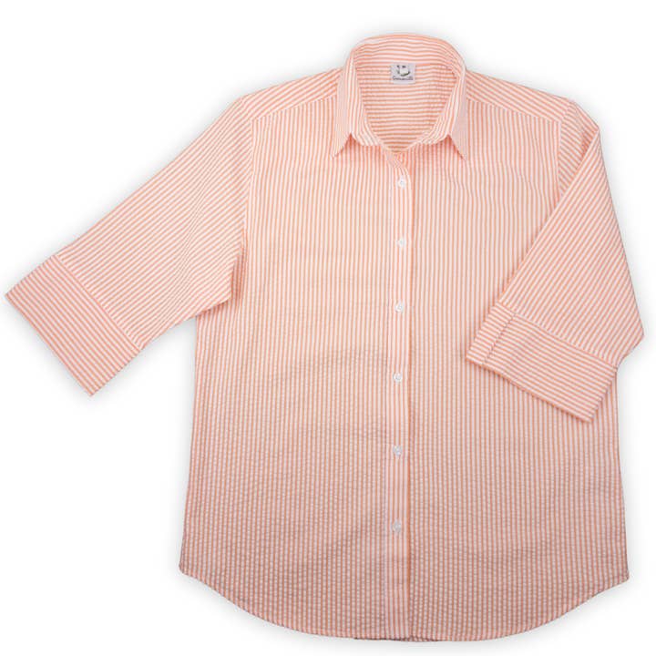Salamander Shirts Ltd - Wholesale Button Down Shirt - Women's - Grenouille 3/4 Sleeve Orange Stripe Seersucker Shirt2