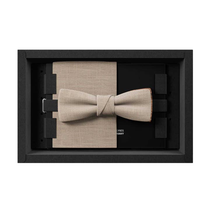 MAY-TIE Fliege aus Leinen-Kork | Beige | Batwing Set für den Großhandel von MAY-TIE