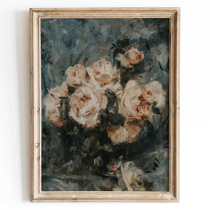 European Vintage Rose Flowers in Vase Still Life Print VP69 for wholesale by Sugar & Canvas