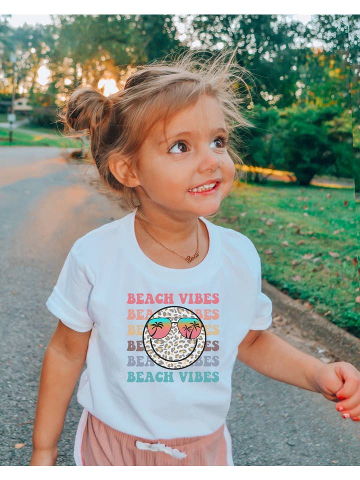 Kids Beach Vibes Leopard Smiley Tee Kids Beach Vibes Leopard Smiley Tee