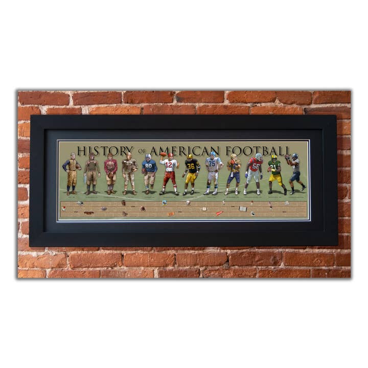 History of American Football - Framed 2” Black Double Matted, Flat Molding 11 ¾" x 36" for wholesale by History America