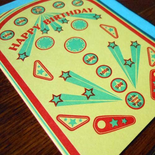 a. favorite design - Venta al por mayor Tarjetas de cumpleaños - Tarjeta de cumpleaños con estampado tipográfico estilo pinball retro