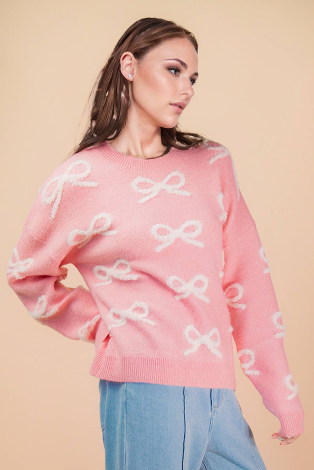 VERY J - Wholesale Knit Sweater - Women's - 12W3516NX-PLUS SIZE Bow Textured Graphic Knit Sweater Top12