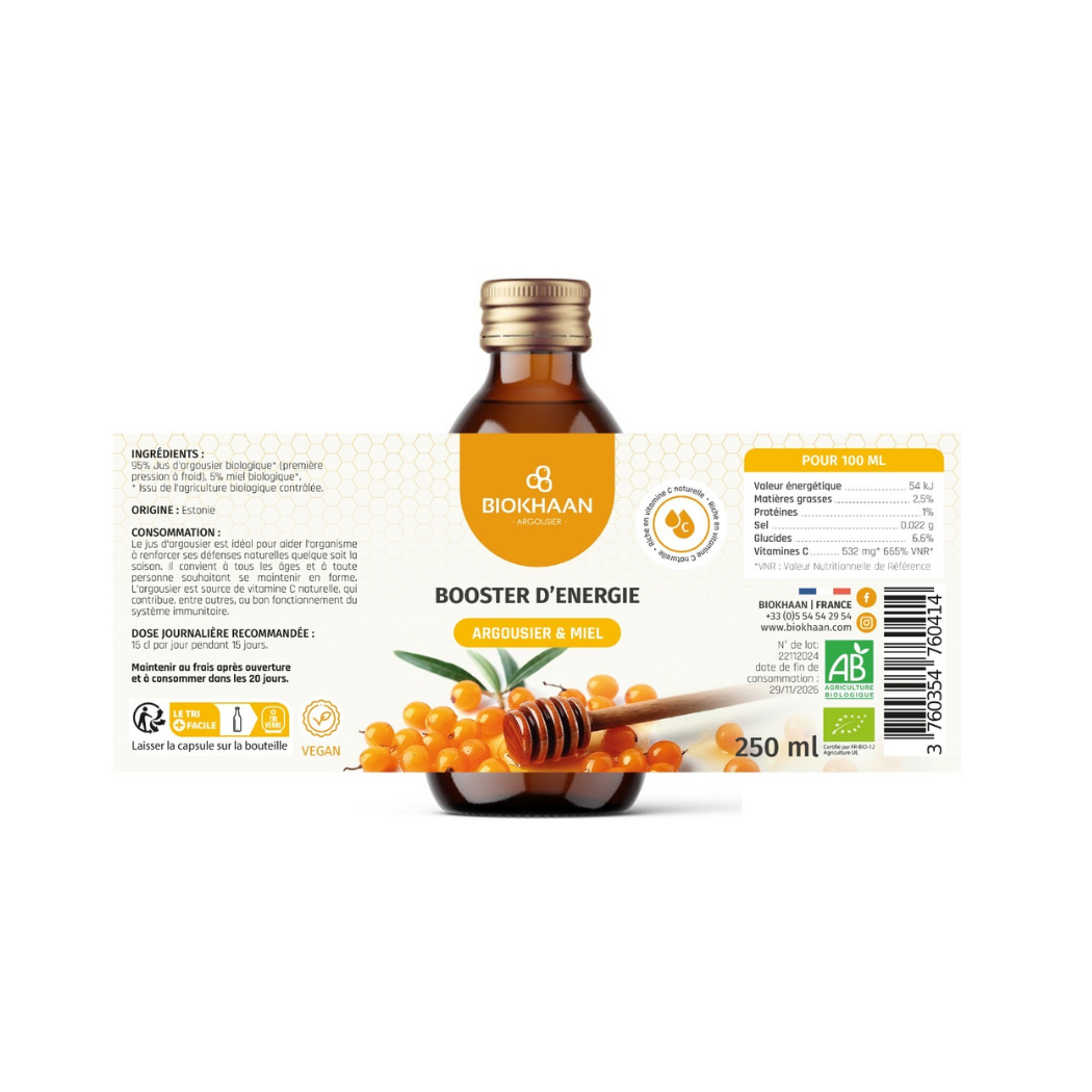 BIOKHAAN - Vente Supplément oral/vitamine - Booster Énergie Argousier & Miel – Vitamine C BIOKHAAN1