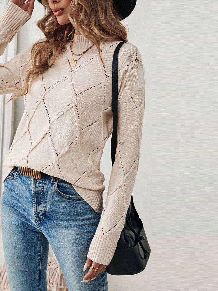 Beige Diamond Twist Knit Pullover for wholesale on Faire3