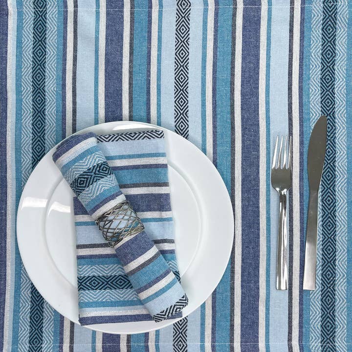 Set of 12-Woven Salsa Stripe Napkins, 18''X18'', Blues.
for wholesale by chardin home