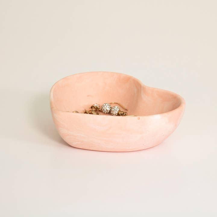 Pink & White Marbled Jesmonite Heart Trinket Dish for wholesale by Lunar Living