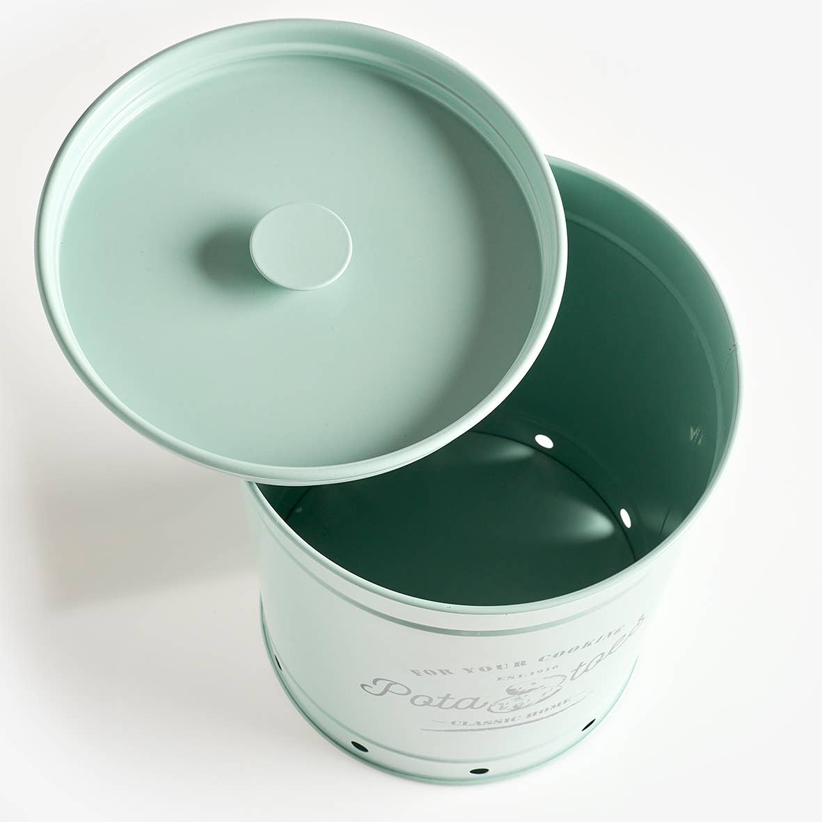 Storage container "Potato", metal, mint for wholesale on Faire1