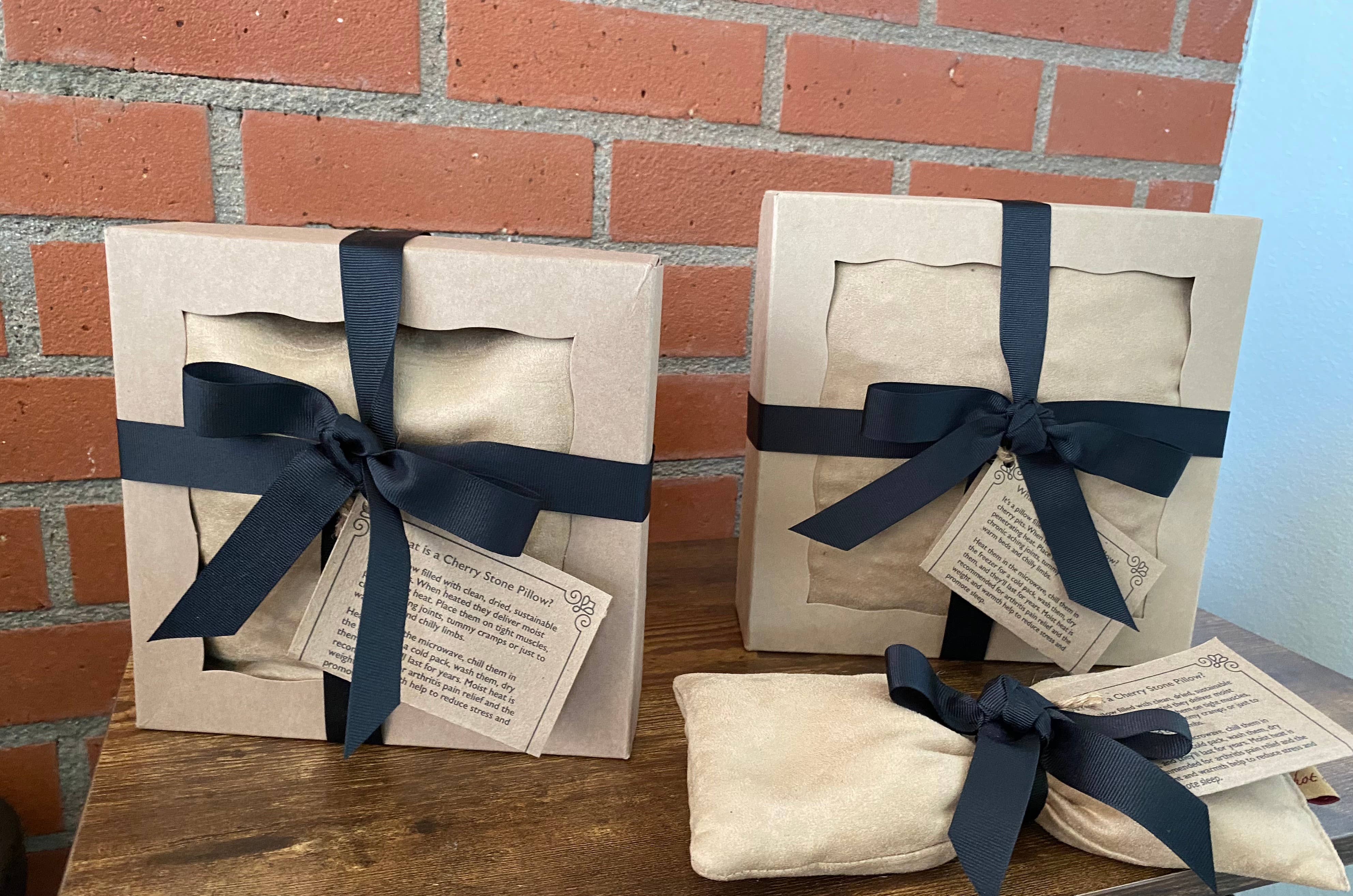 Hot Cherry Pillows - Wholesale Hot/Cold Compress - Large Square Tan Ultra-suede in Pie Box 7