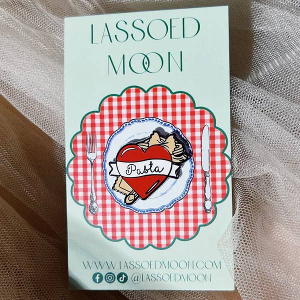 Lassoed Moon - Wholesale Lapel Pin/Button - Pasta Lover's Enamel Pin1