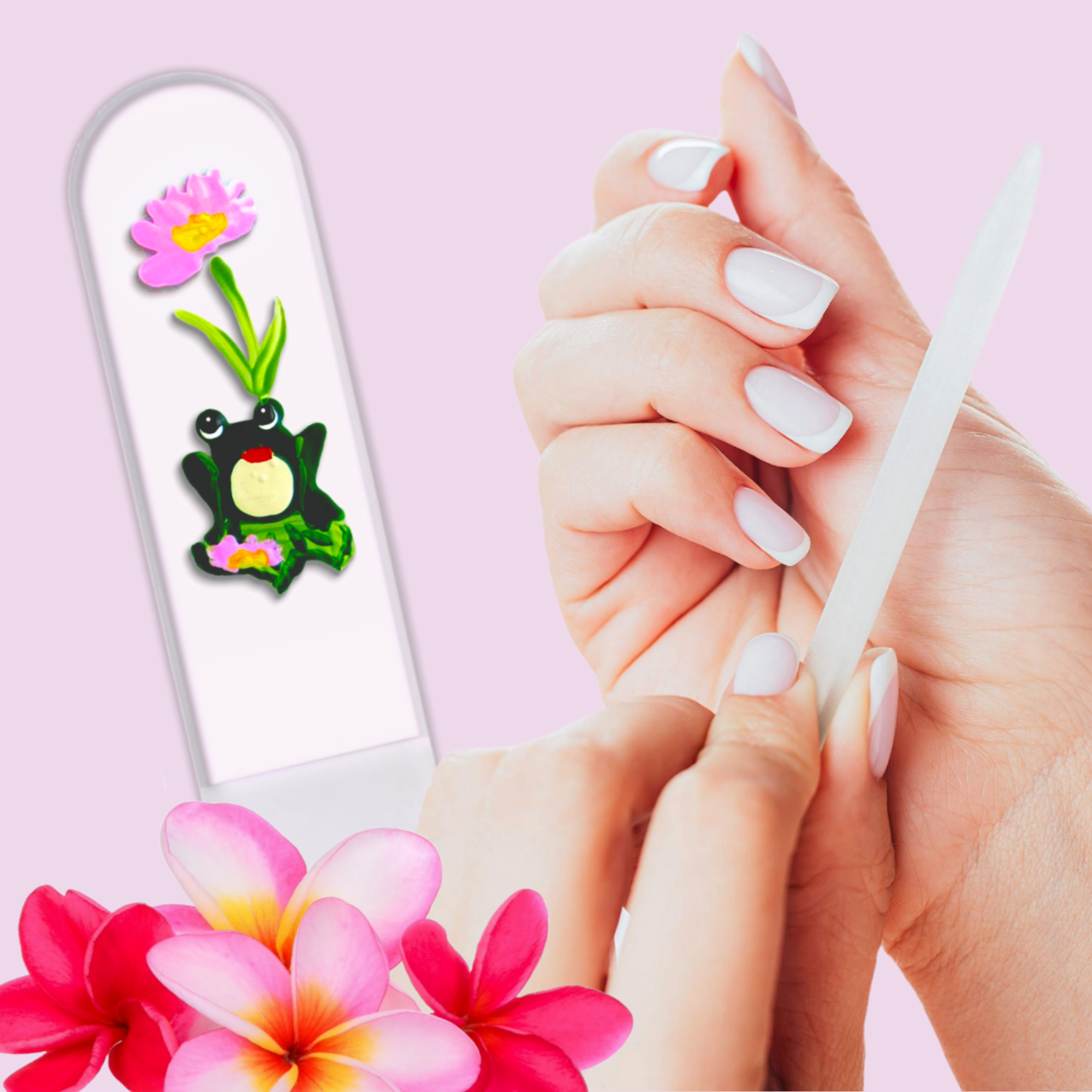 Classy Nail Files – wholesale Nail file – Frog Lily Pad Flower Wildlife Hand Painted Crystal Nail File7