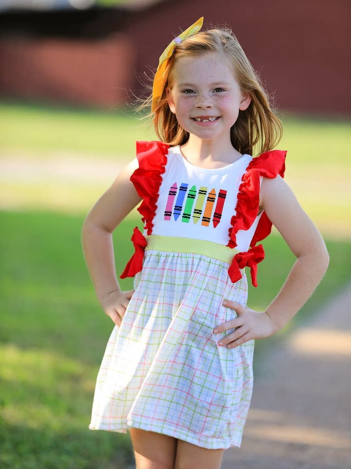 Terug-naar-school geborduurde meisjesjurk voor wholesale door Rylee Faith Designs