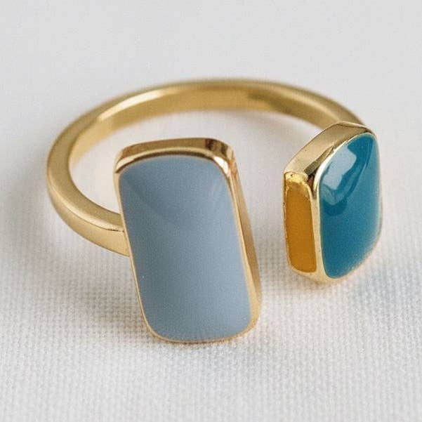 Anillo Ajustable Geométrico Retro en Azul Nebuloso para venta al por mayor de Ellemadera