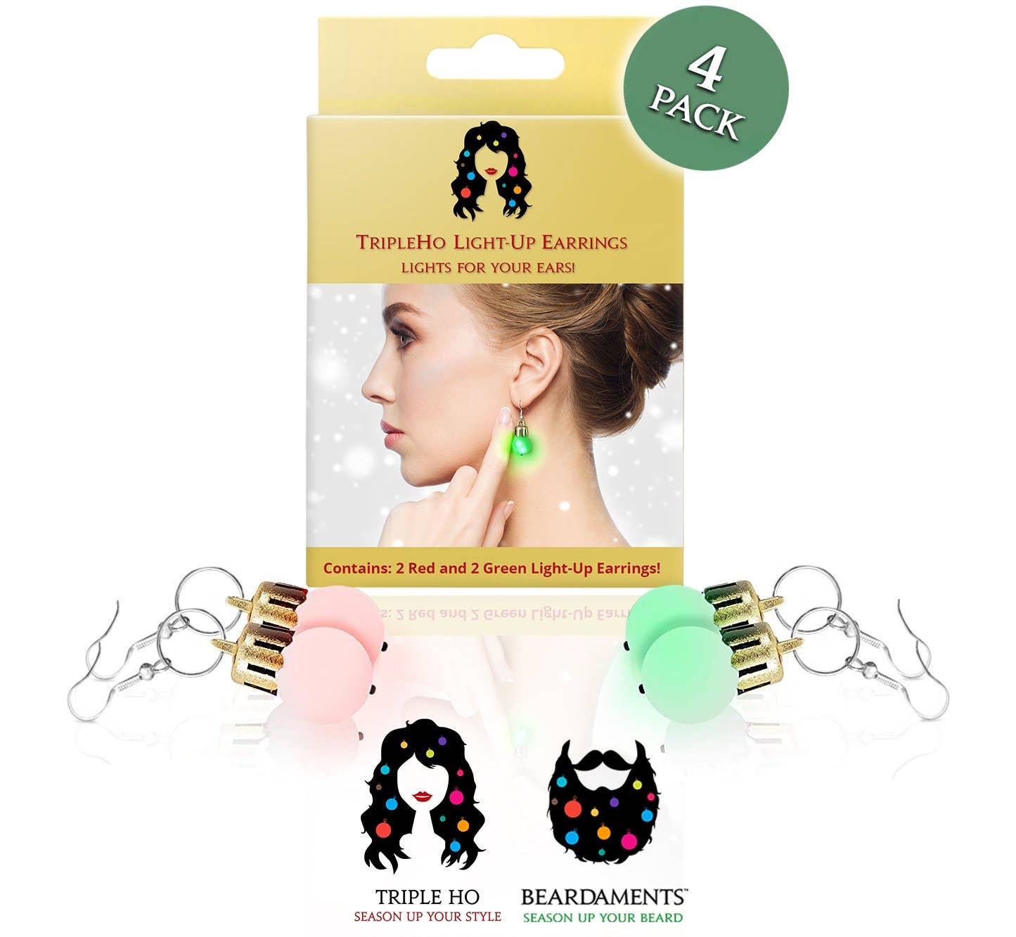 Beardaments – wholesale Dangle earrings – Light Up Ornament Earrings - 4 Pack of Light Up Women's Earrings from Beardaments2