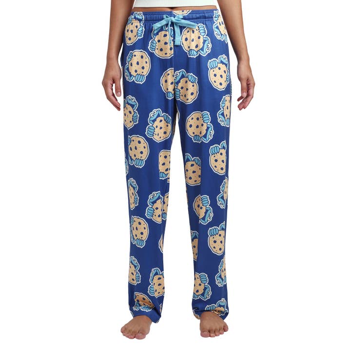 Bioworld Merchandising - Wholesale Sleepwear Bottom - Women's - Sesame Street Cookie Monster Giant Cookie Women's Blue Quick Turn Sleep Pajama Pants