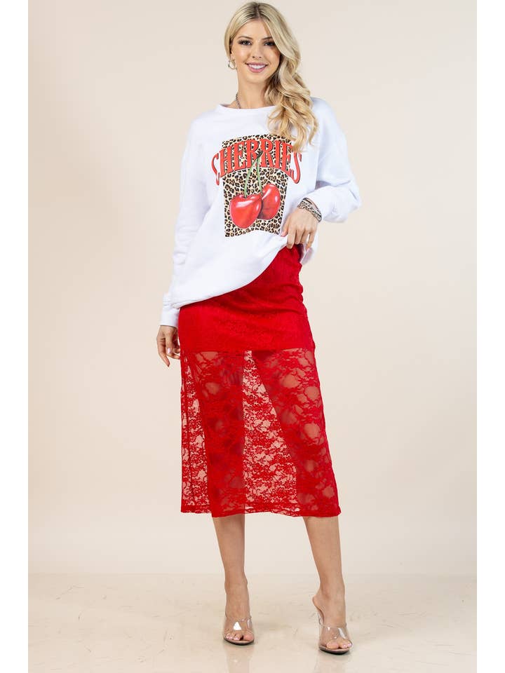 Nylon Apparel - Wholesale Skirt - Women's - S1642-Camila-Camila Floral Lace Elastic Bend Skirt