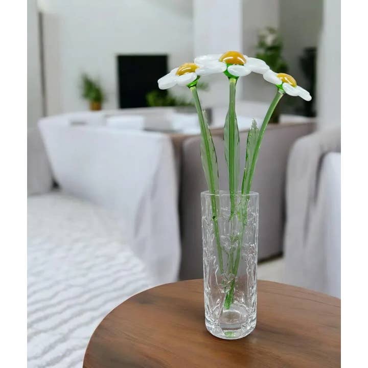 Glass by Iness - Wholesale Artificial Flowers - White Glass Daisy - Handcrafted Long Stem Flower3