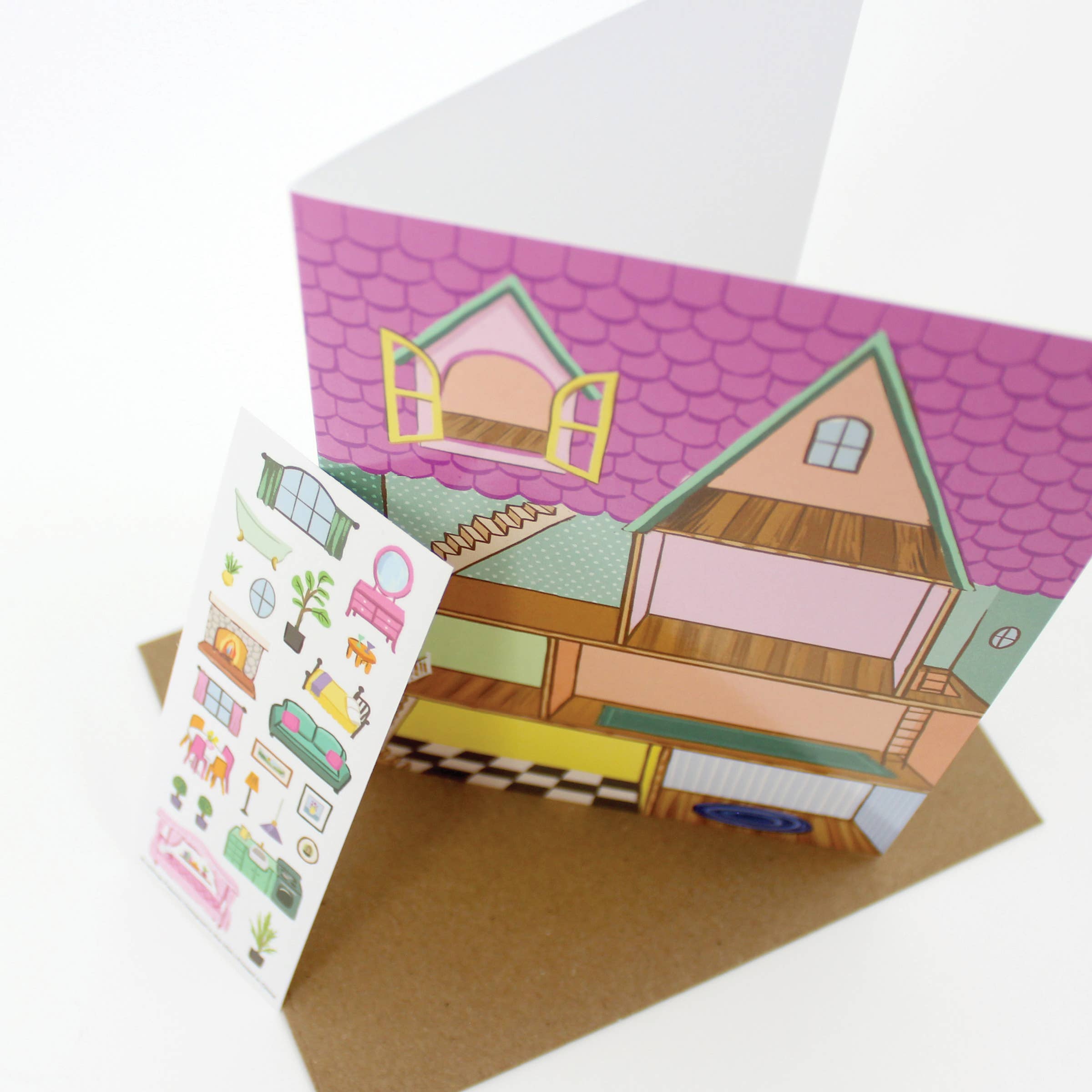 Inklings Paperie - Wholesale Everyday Greeting Card - Sticker Scene Card - Dollhouse10