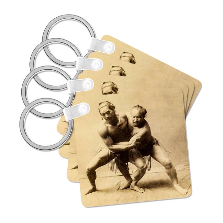 3dRose - Wholesale Keychain - Unisex - 3dRose, Vintage Rare Japanese Sumo Wrestlers in Action Circa 1890s Old Japan, Key Chain