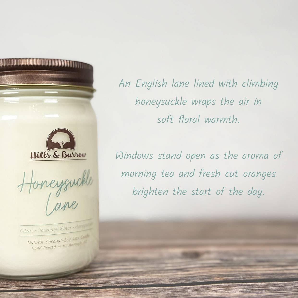 Hills & Burrow - Wholesale Jar/Filled Candle - Honeysuckle Lane – Fresh Honeysuckle & Soft White Tea Candle2