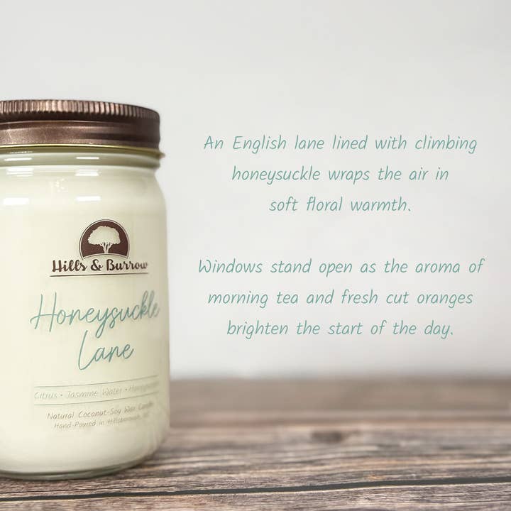 Hills & Burrow - Wholesale Jar/Filled Candle - Honeysuckle Lane – Fresh Honeysuckle & Soft White Tea Candle2