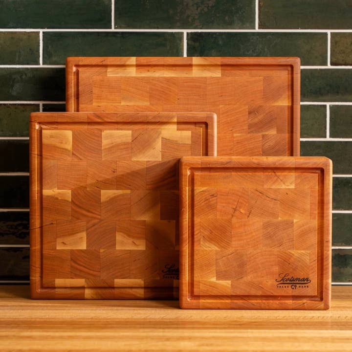 Cherry End Grain Square Butcher Block with Juice Groove for wholesale by Laurel Mercantile