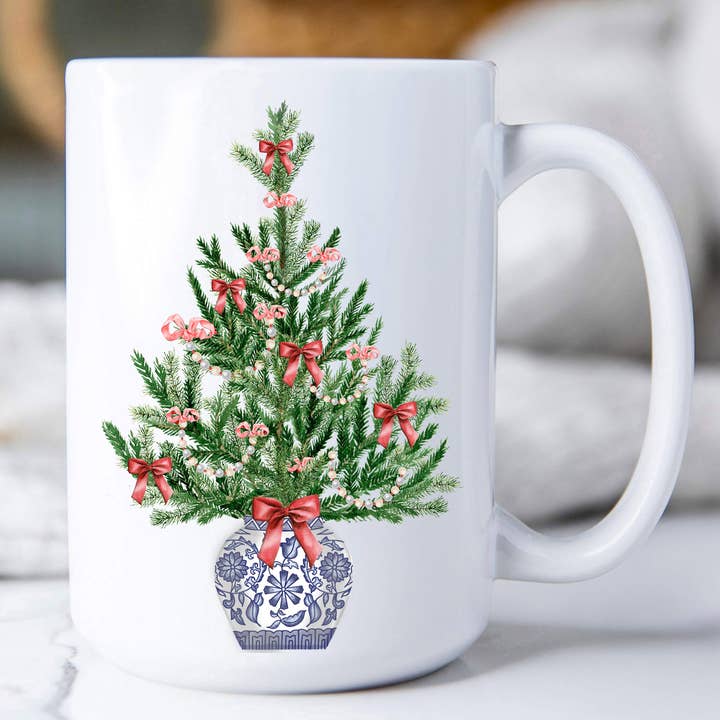 Chinoiserie Christmas Tree Coffee Mug for wholesale by Avery Lane Gifts