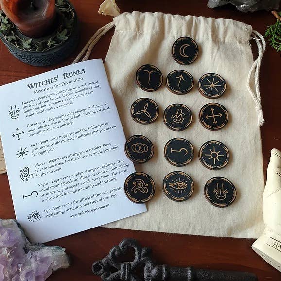 Yiska Designs - Wholesale Meditation Supplies - Witches' Rune Set Round Tiles