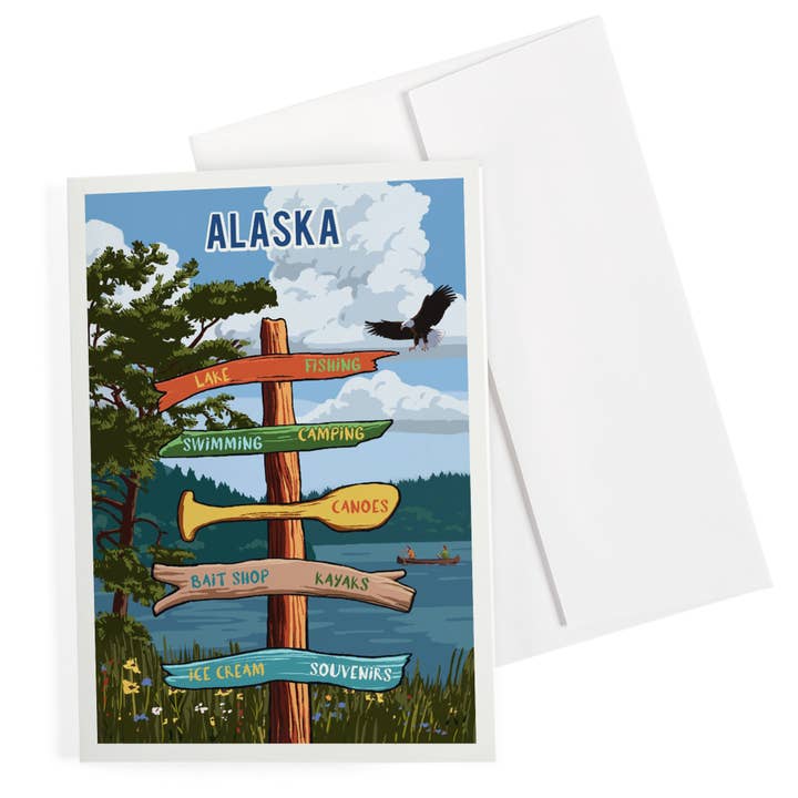 BIGLIETTO D'AUGURI Alaska, Cartello, Lago & Aquila per la vendita all'ingrosso da parte di Lantern Press