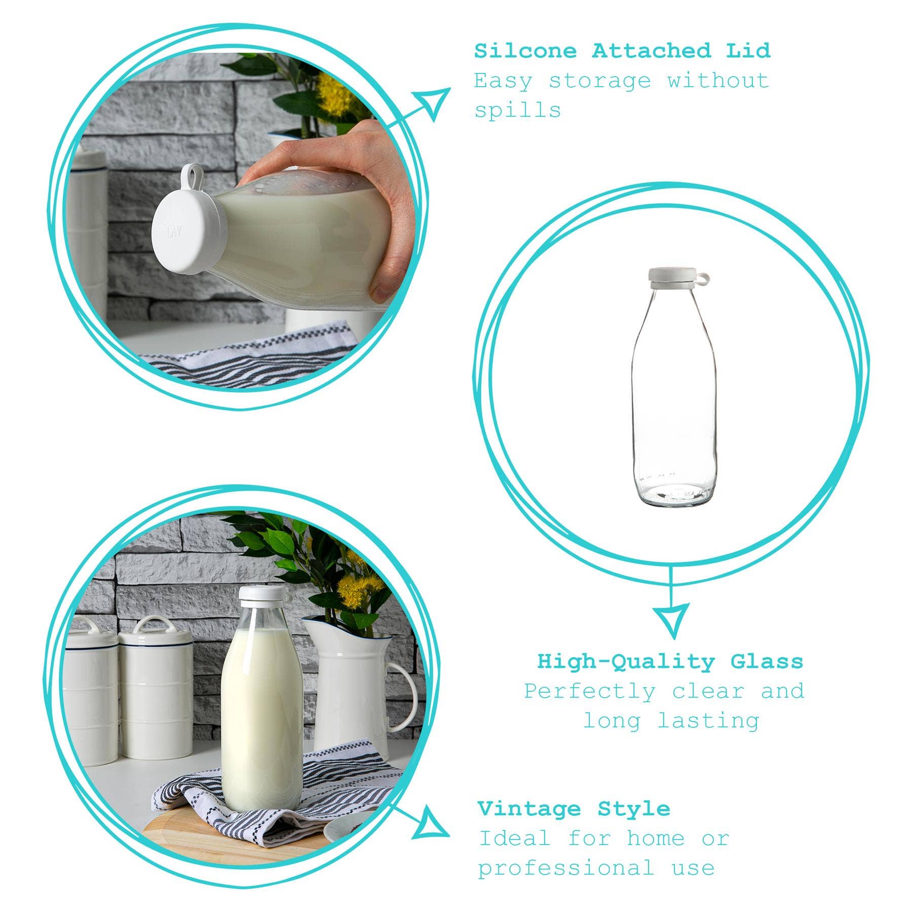 Rinkit Ltd – wholesale Milk/juice bottle – Argon Tableware Glass Milk Bottle with Silicone Lid - 1L4