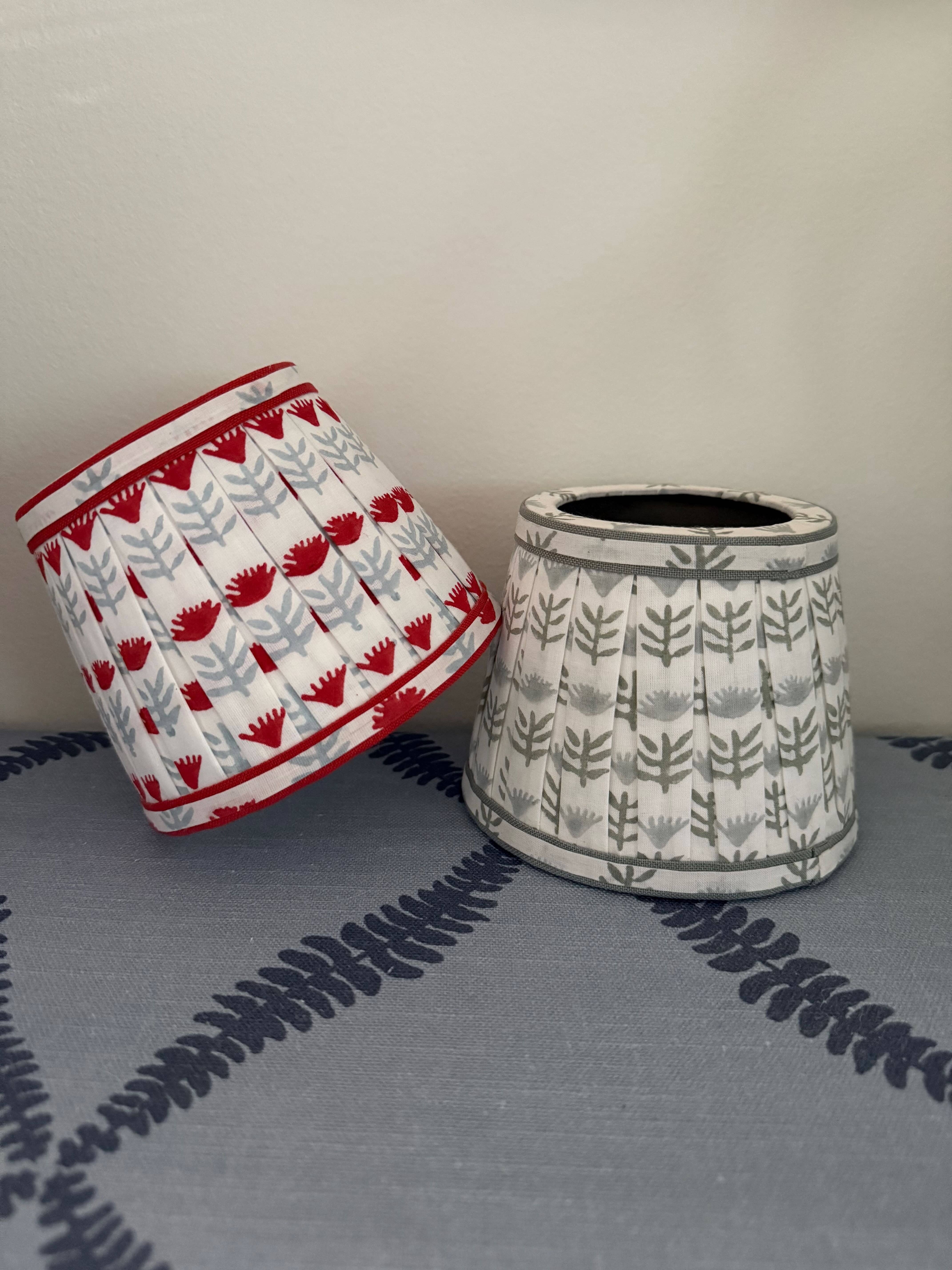 Ceae Shop - Wholesale Lamp Shade - Pleated Block Print Lampshade Cover for Cordless Lamps - Claire Poppy3