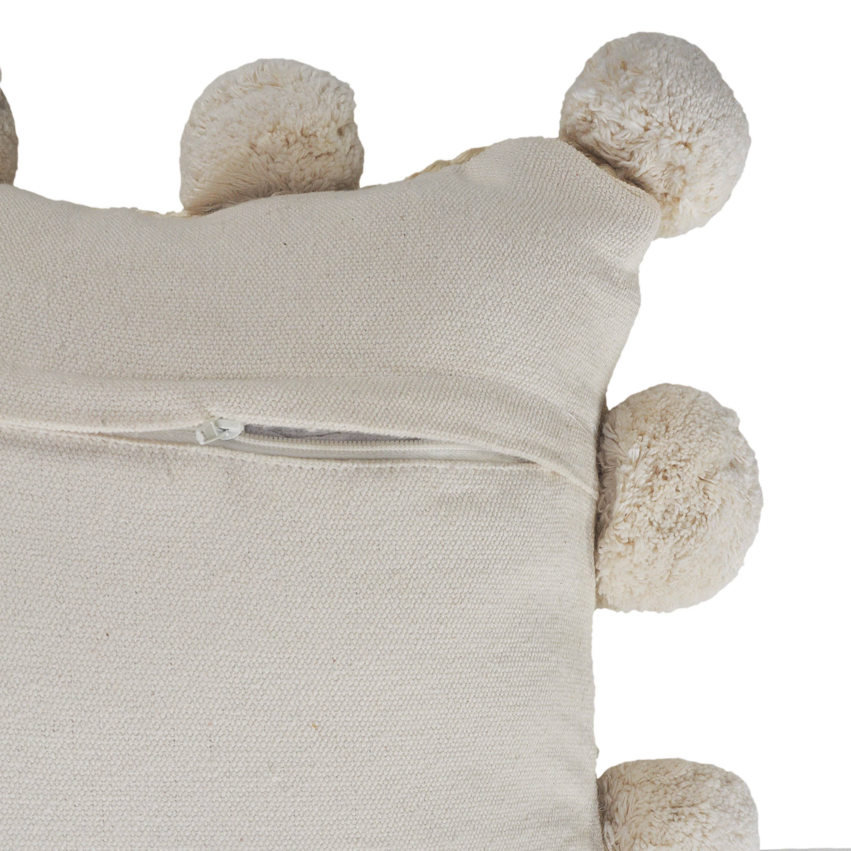 Tan Jute Accent Pillow with Pom-Pom Edging – Square or Round for wholesale on Faire3