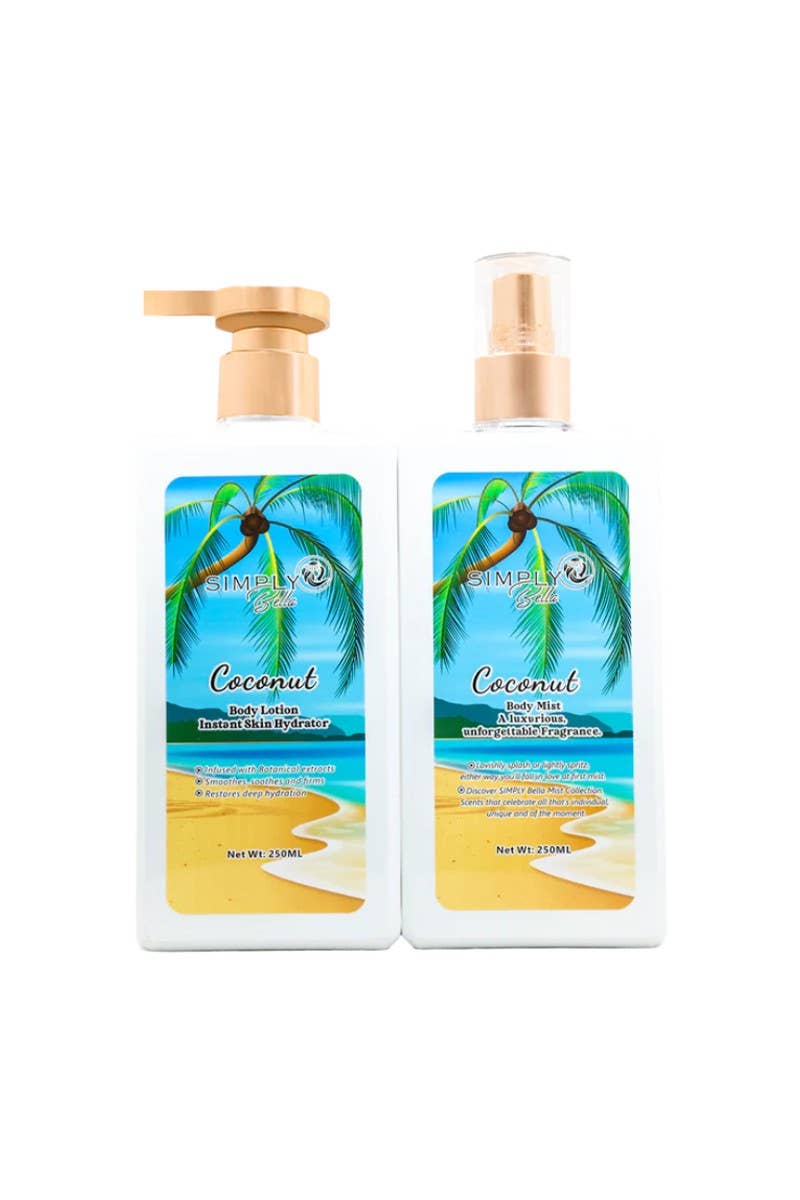 PINEAPPLE Beauty - Wholesale Bath & Body Set - Simply Bella SLBM008 Coconut Body Lotion & Body Mist Set - 42