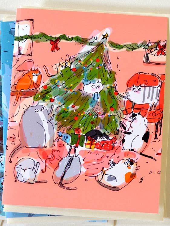 Carte de fête de chat de Noël — drôle de Noël pour la vente par The Dancing Cat
