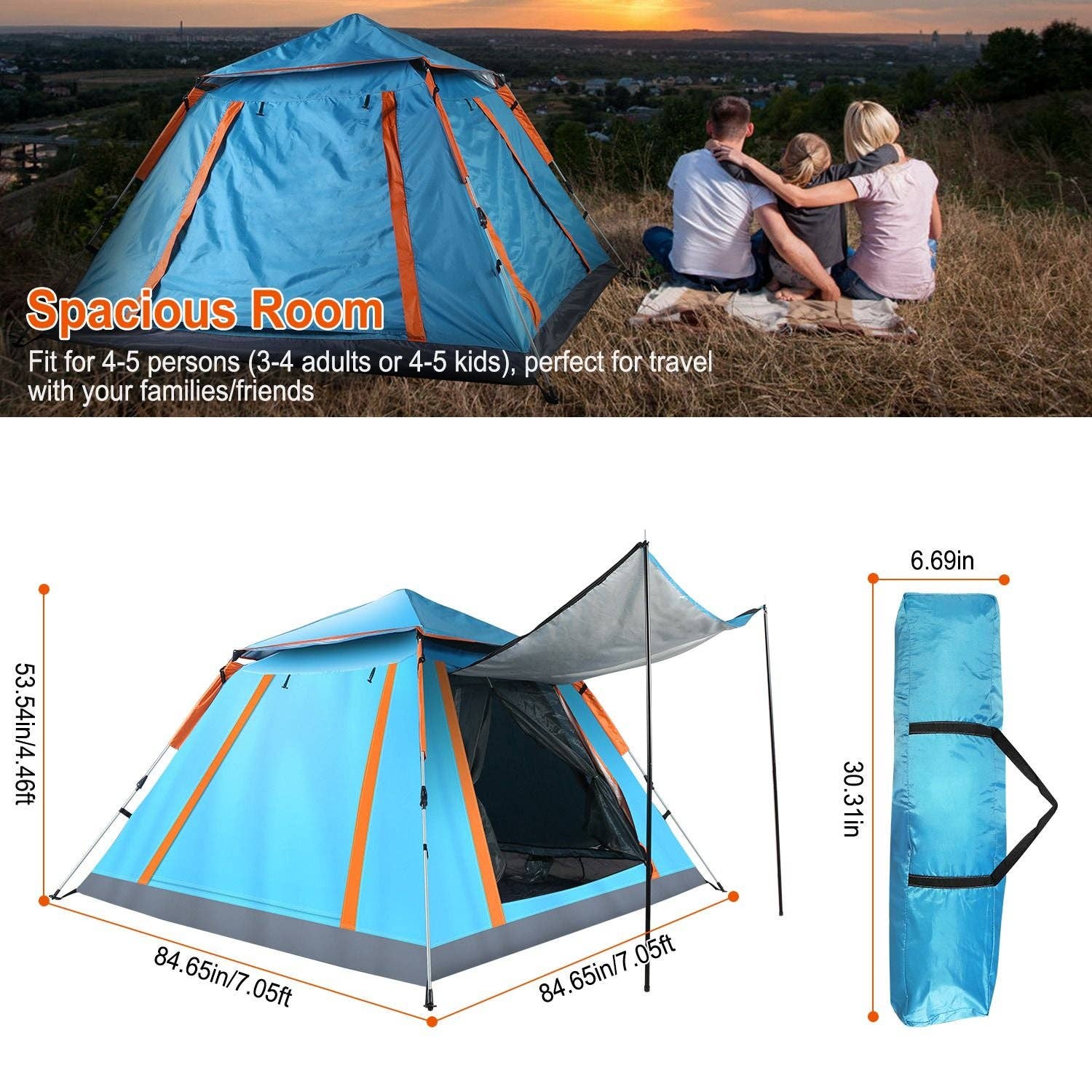 Hard Rock Health Stores - Wholesale Tent - 4-5 Person Camping Tent Outdoor Foldable Waterproof Tent with 2 Mosquito Nets Windows Carrying Bag for Hiking Climbing Adventure Fishing12