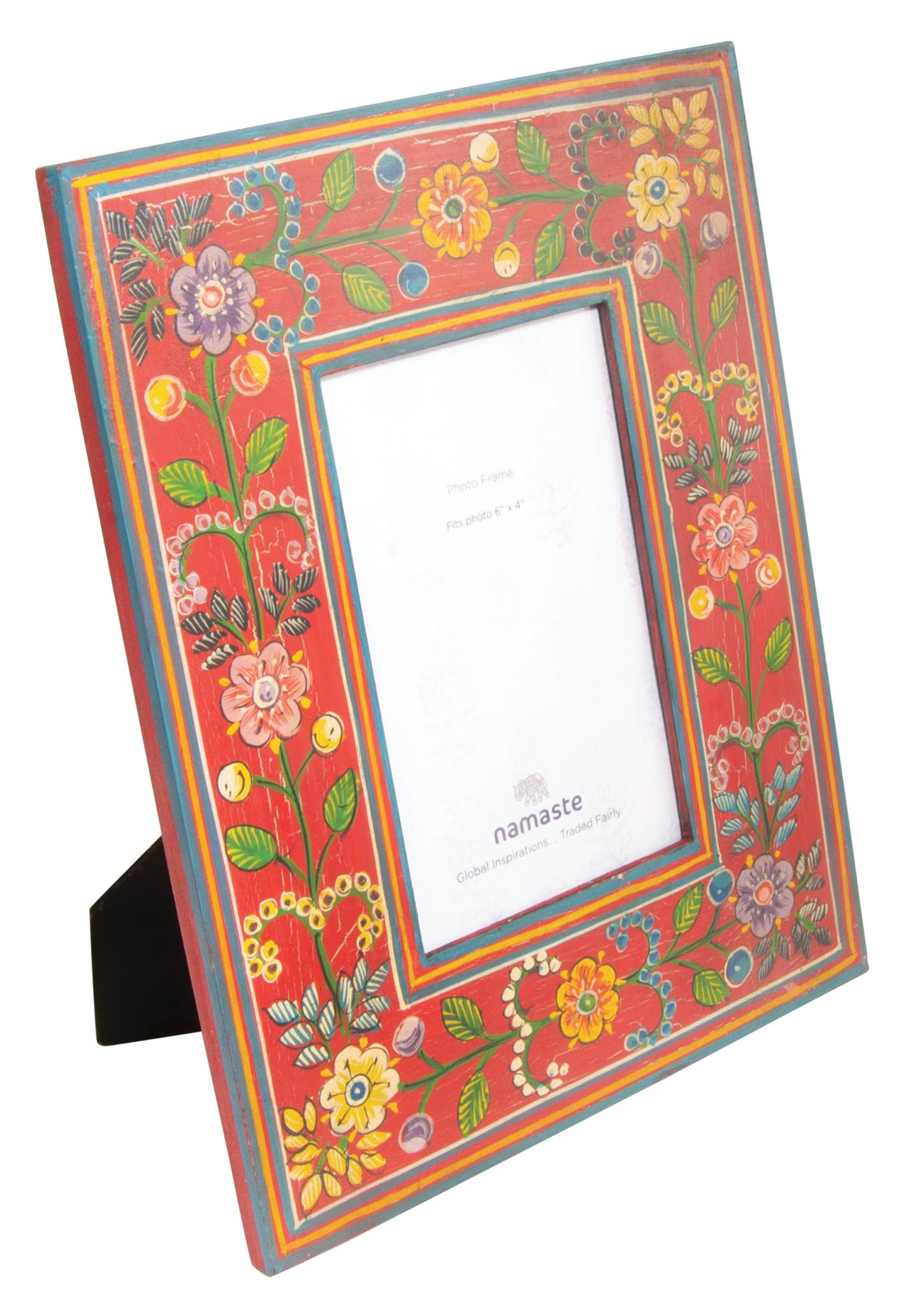 Namaste – wholesale Picture frame – Hand Painted Wooden Photo Frame - Vibrant Flower Design2