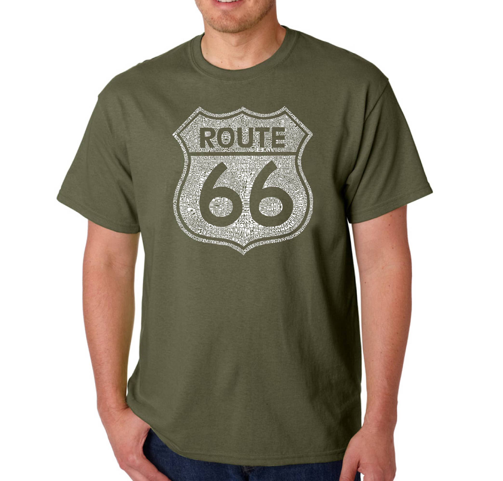 LA Pop Art - Wholesale Screen Printed T-Shirt - Men's - Men's Word Art Tee's - Cities Along  Route 664