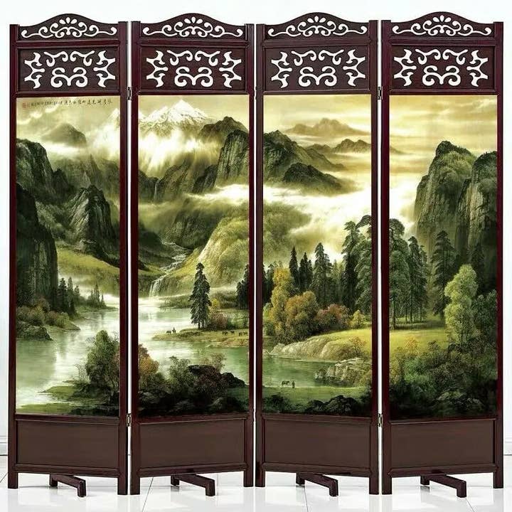 4 to 6 Leaf Folding Screen Both Side Hardwood Frame Privacy Screen Room Divider for wholesale by everythingbamboo